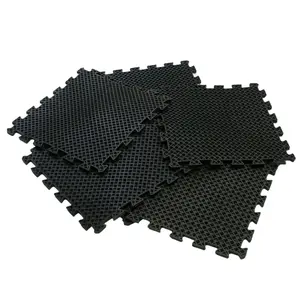 Rubber-Cal "Eco-Drain" Interlocking Rubber Tiles - 5/8 in x 20 in x 20 in - 4 Pack - 11 Sqr/Ft - Black Rubber Mats