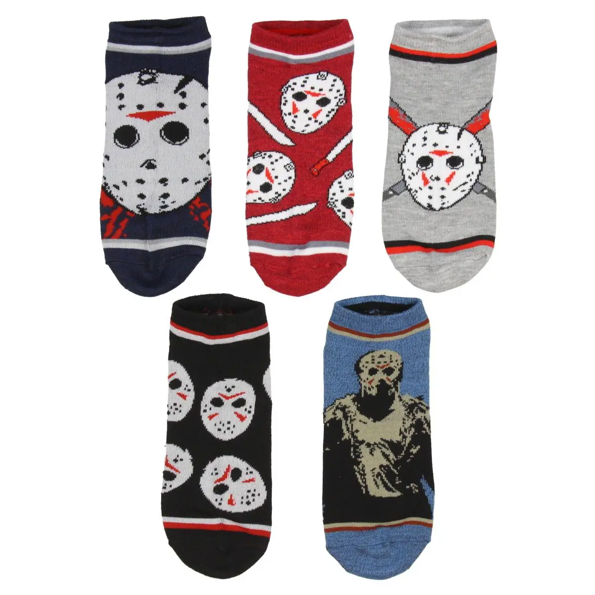 Friday The 13th Jason Voorhees Hockey Mask Ankle Socks 5PK, Menswear Costume Socks with Spandex for Men (Also Fits Women)