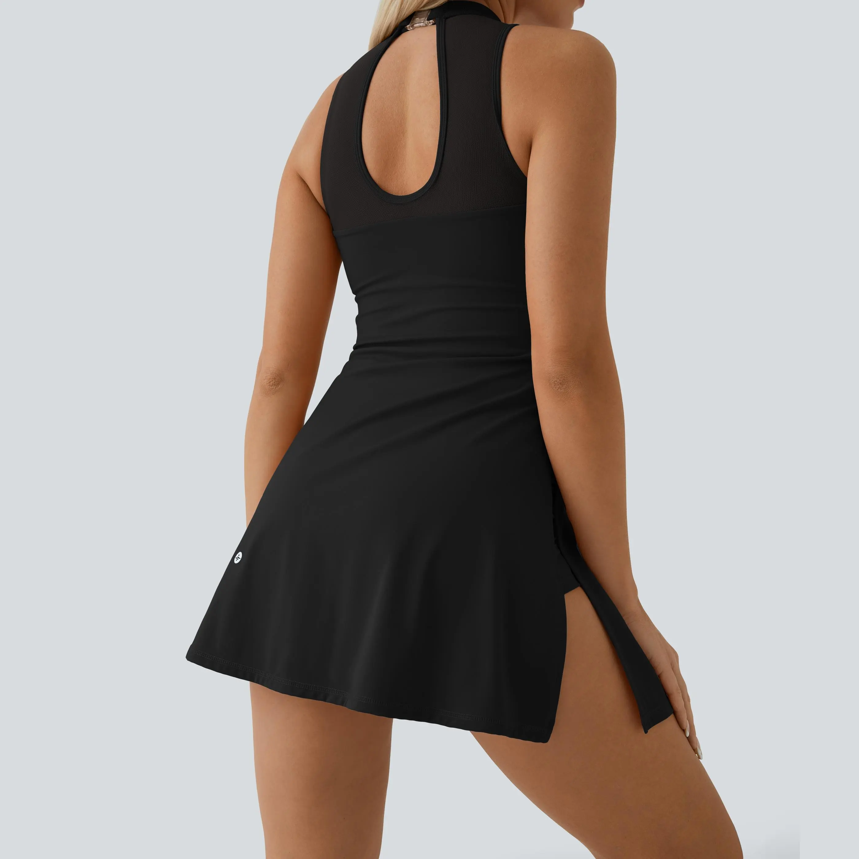 Halara Softlyzero Airy Contrast Mesh Buckle Backless Split 2-in-1 Side Pocket InstantCool Dance Active Dress-Easy Peezy Edition