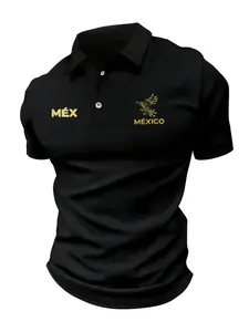 Mexican Eagle Polo Shirt, Premium Short Sleeve Fitted, Men's Casual Street Style Top, Vintage Aztec Cultural Print Golf Tee, Summer Outdoor Wear