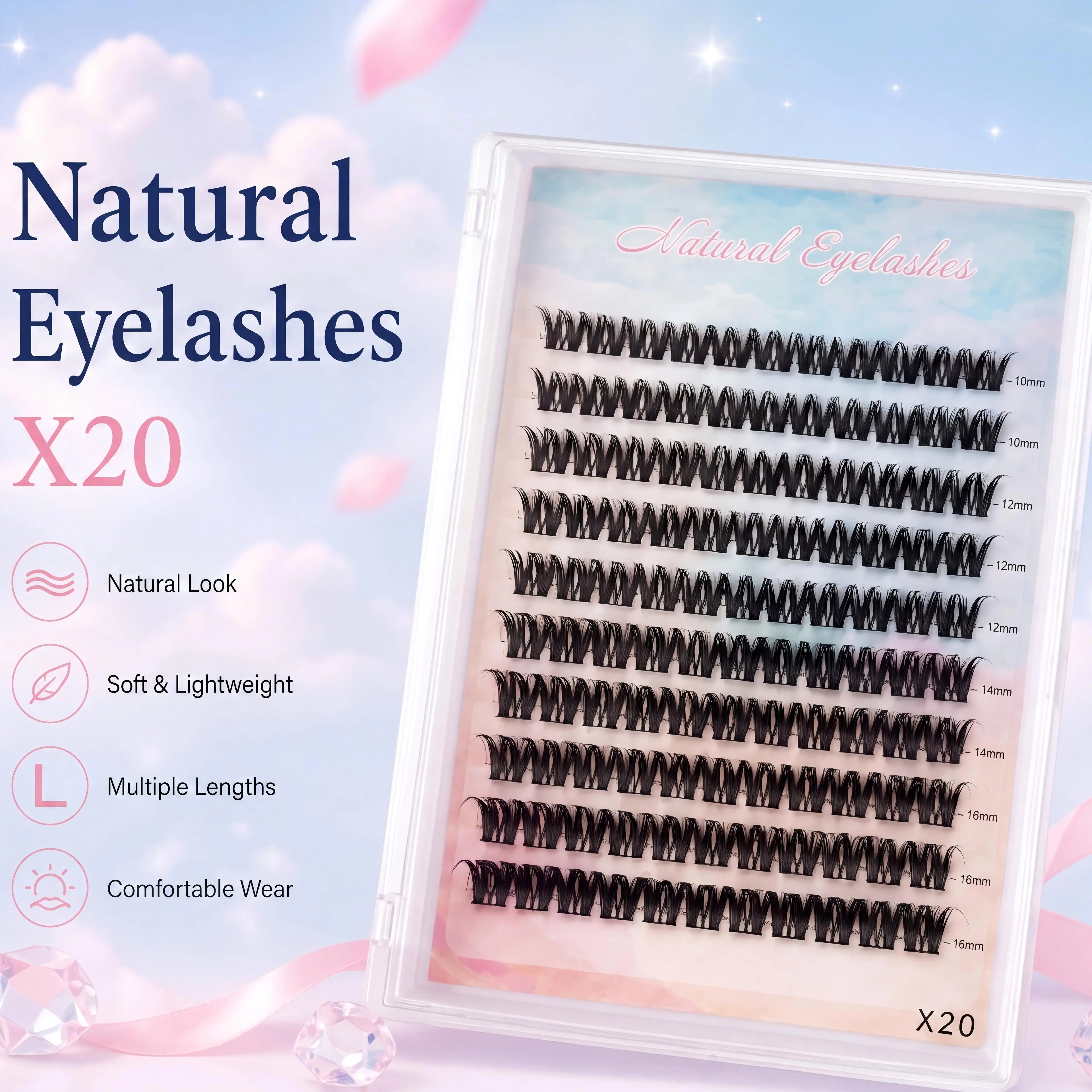 Limond Natural Lashes - DIY Lash Clusters Kit - Soft Fluffy Long-Lasting Lashes for Beginners Easy At-Home Application - Eyelash Set