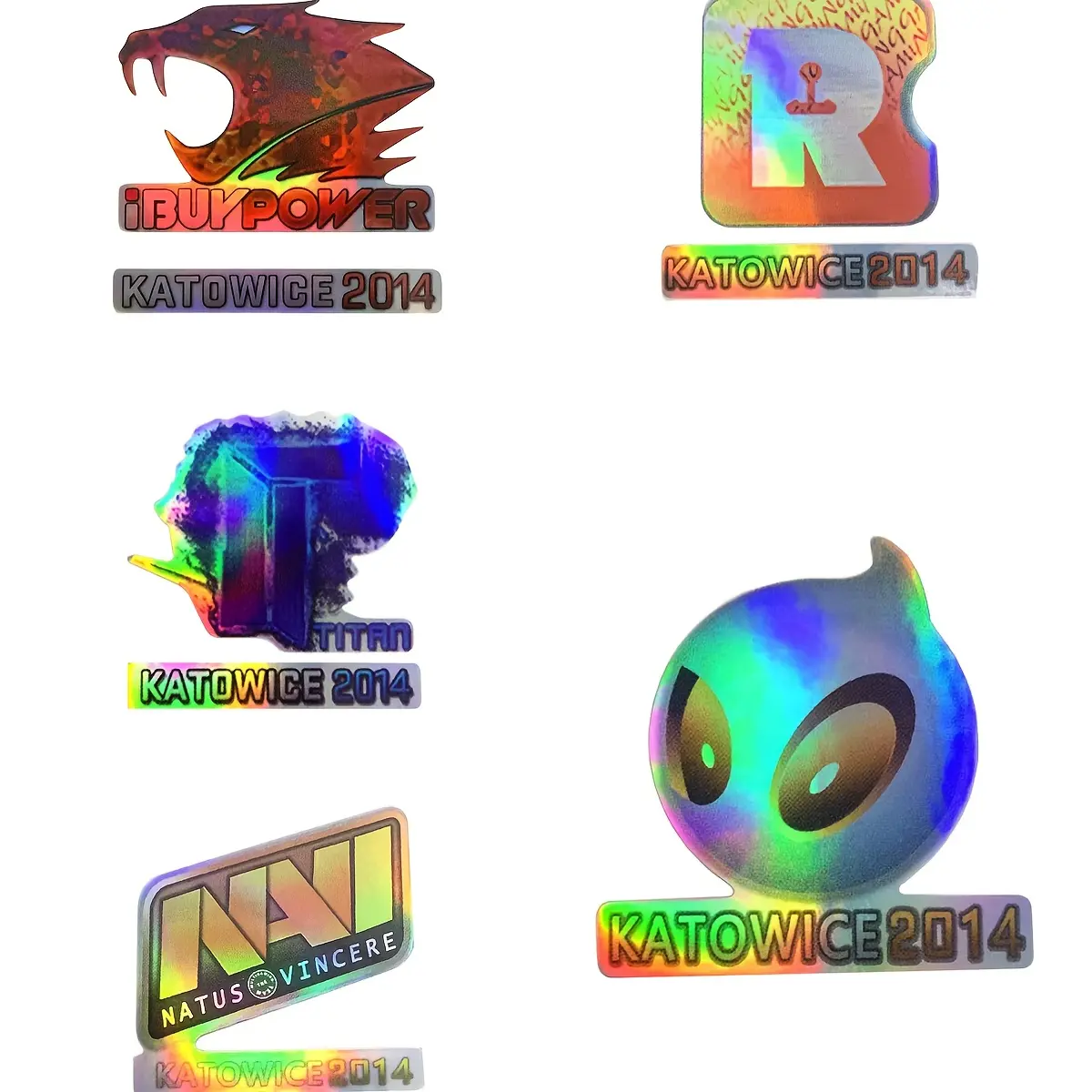 1SET Trendy Esports Event Logo Sticker - For suitcases, gaming peripherals, personalized items. Holographic iridescent Katowice 2014 event design shows cool vibe. Add eye-catching competitive details. A great choice for esports trendy decor!