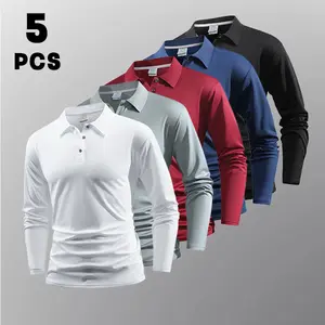 Men’s Classic Versatile 5-Pack Solid Color Polo Shirts – Breathable Fabric, Button Front Placket, Ideal for Golf, Business, and Everyday Wear