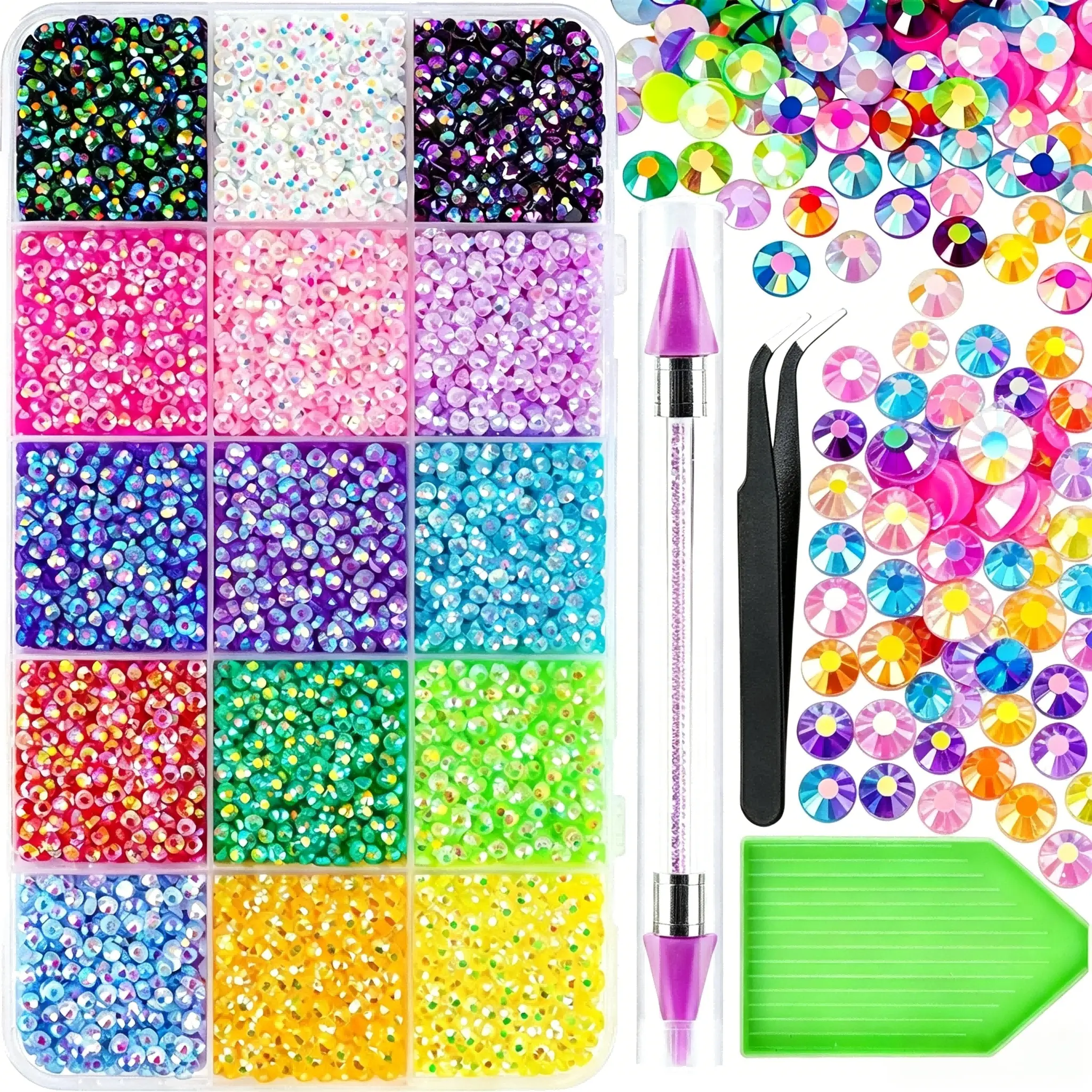 20000Pcs Resin Jelly Rhinestones for Bedazzling, Multicolor 3mm Flatback Rainbow Gems, Rhinestone Picker for DIY Crafting Clothes Shoes Nail Art Nail Art Supplies Nail Art Set