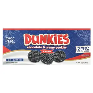 ChocZero Dunkies, Chocolate & Cream Cookies, Vanilla, 12 Packs, 0.75 oz (21 g) Each