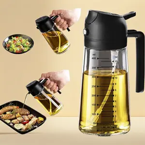 16oz 2-in-1 Glass Olive Oil Sprayer & Dispenser, Food-Grade Oil Mister for Air Fryer, Cooking, Salad & BBQ (Black)