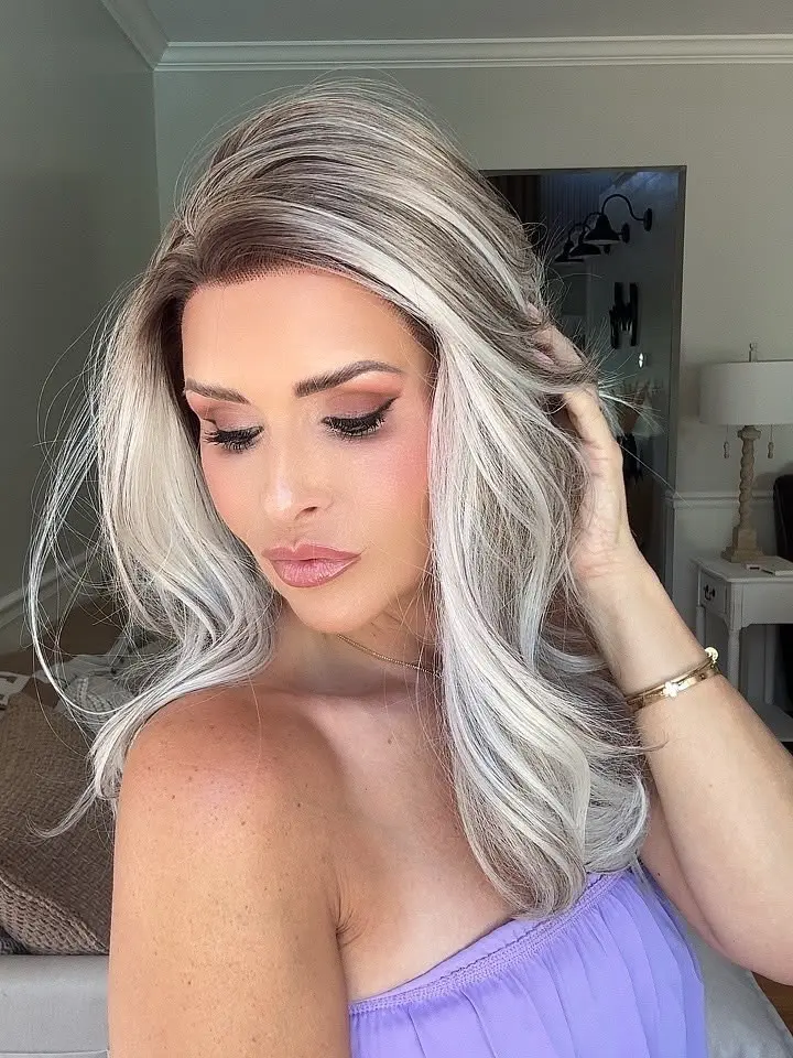IMstyle Kendra Cool Ash Silver Blonde Balayage with Natural Rooting Natural Wavy Glueless 13*4 Free Parting Lace Front Syntehtic Wig