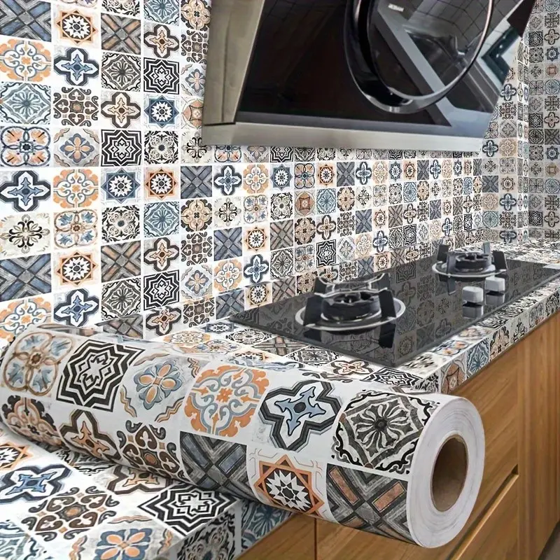 Self-Adhesive Wallpaper Roll, Vintage Moroccan Style Thick Contact Paper, Peel and Stick, DIY Wallpapers, Removable for Living Room Kitchen Bedroom Dorm, Furniture Renovation Wallpaper, Aesthetic Wallpaper