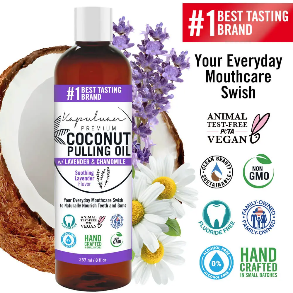 Kapuluan Soothing Lavender Coconut Pulling Oil, 8oz - with Antibacterial Properties - Oral Daily Mouthwash Cleanser Cleansing