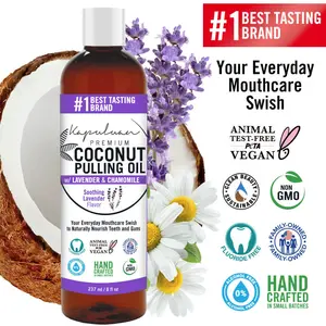 Kapuluan Soothing Lavender Coconut Pulling Oil, 8oz - with Antibacterial Properties - Oral Daily Mouthwash Cleanser Cleansing