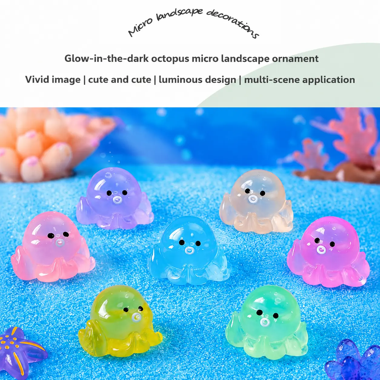 16pcs Glow-in-the-Dark Resin Octopus Figurines - Magical Glow Octopus Shape Pet Supplies, Aquarium Decorations, Cute Desk Ornament (Set of 16)