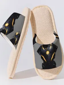 Gold Mech Linen Slippers, Hard Core Sci-Fi Style, Breathable Non-Slip Sole, Casual Daily Wear for Bedroom and Living Room