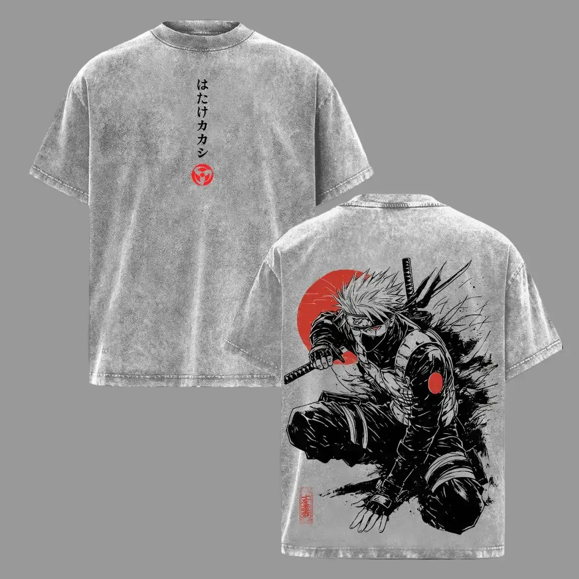 [100%cotton]Kakashi Hatake T-Shirt, Naruto Anime Vintage Washed Tee, Sharingan Ninja Graphic Shirt, Oversized Japanese Streetwear, Dark Aesthetic Manga Top, Unisex Casual Anime Fashion Menswear Distressed
