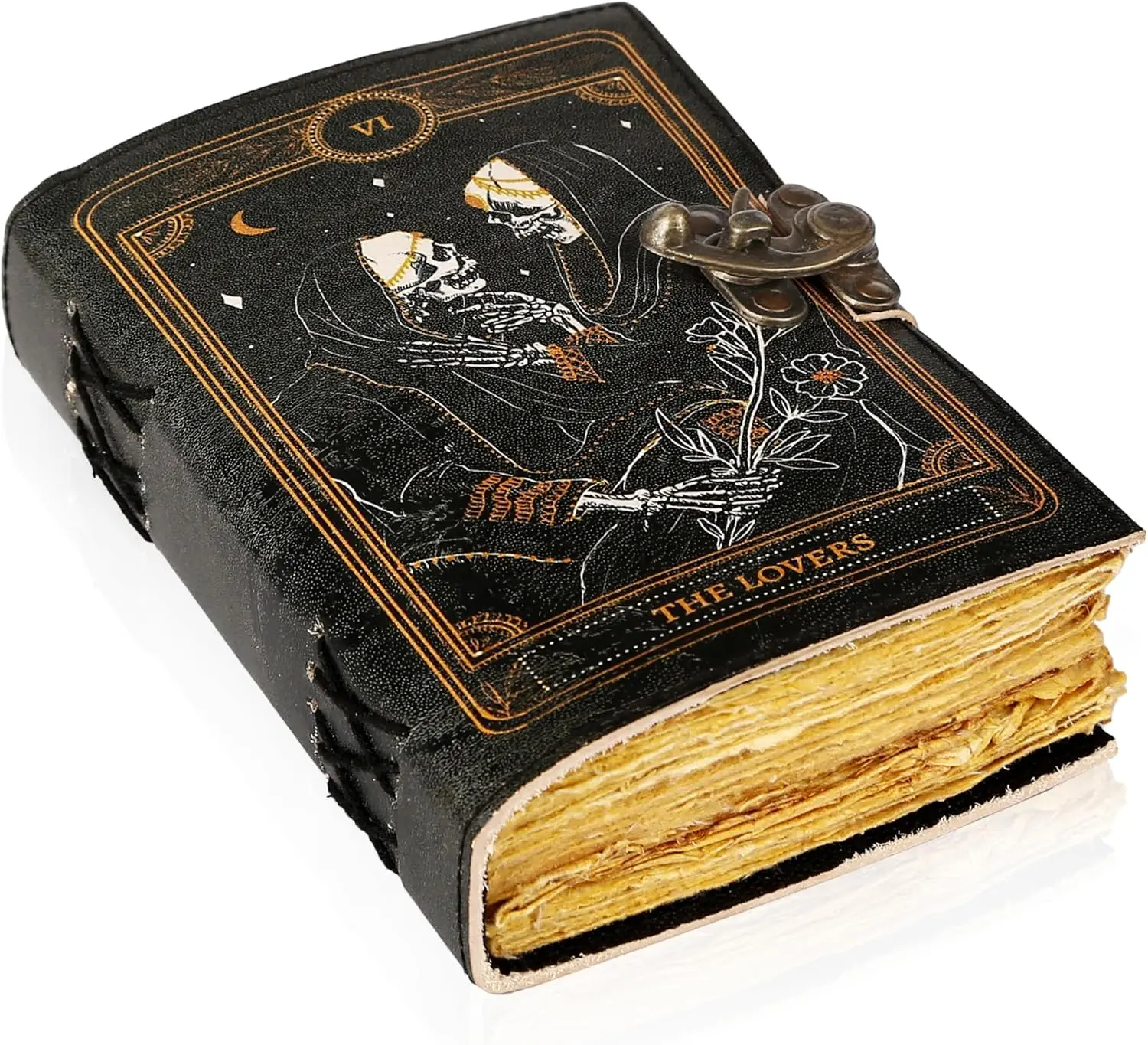 Book of Spells Leather Bound Journal Deckle Edge Paper Grimoire Printed Diary Third Eye   and  Spell Notebook Antique  Book for Men and Women (The Lovers)