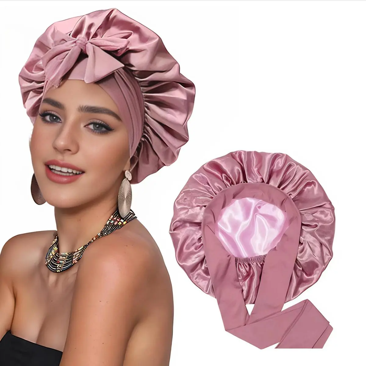 Women's Satin Hair Care Bonnet, Adjustable Wide-Band Sleep Cap with Long Tie Bow, Soft Wrap for Curly, Braided & Natural Locks, Reduces Frizz and Breakage,back to school,back to school haul