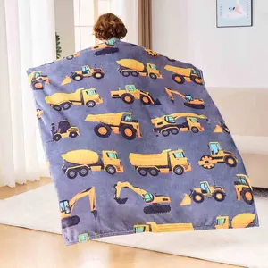 1PC super cute engineering vehicle printed coral fleece blanket, soft and skin-friendly cover blanket, compact and portable, does not take up space, soft flannel nap blanket, cartoon printed blanket, air conditioner blanket, spring and summer blanket