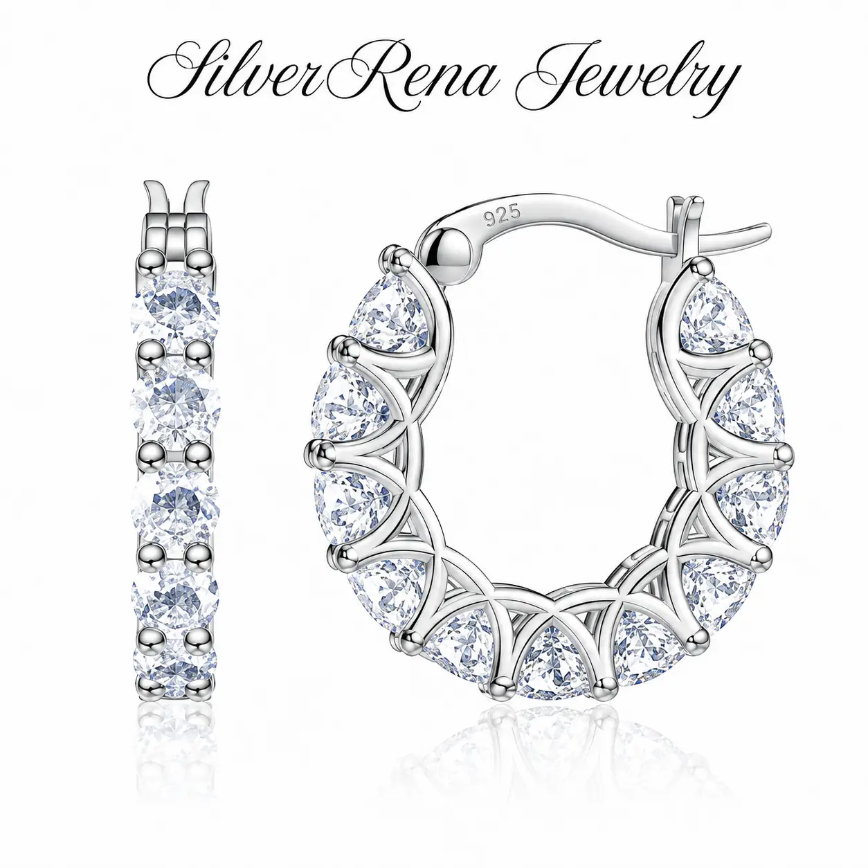 S925 Sterling Silver Full Pave Multi-Row CZ Huggie Hoop Earrings Prong Set Simulated Diamond Wide Circle Sparkling Hoops Hypoallergenic Luxury Bridal Jewelry Anniversary Valentine Gift For Her Women