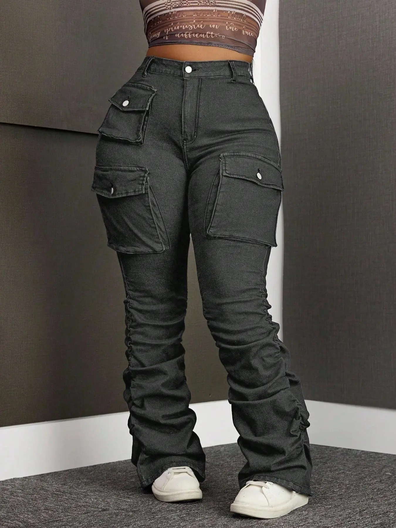 Women's Plus Size Work Pocket Washable Denim Pile Pants, Fashion Business Jeans, Basic Comfortable Fit and Stylish Jeans for Everyday Wear, Perfect for Office and Casual, Comfy denim jeans