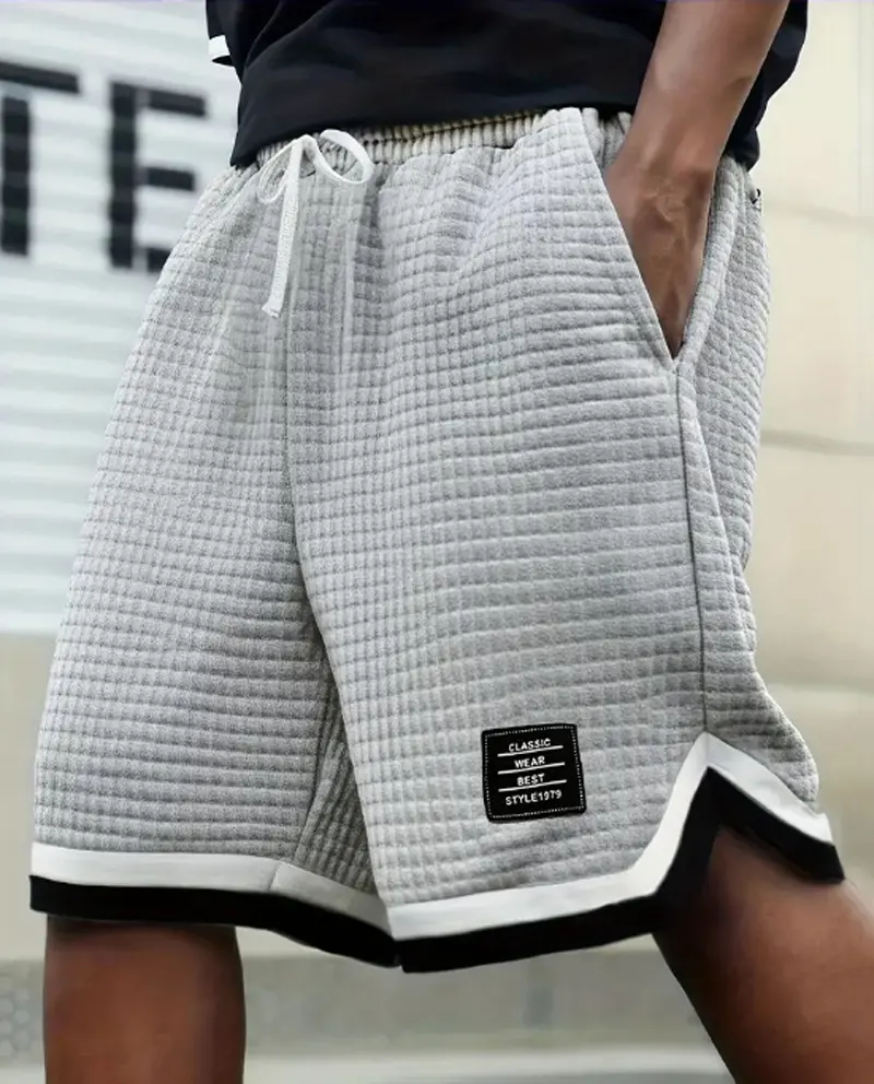 Men’s Plaid Waffle-Knit Casual Shorts - Elastic Drawstring Mid Waist, Contrast Trim, Vintage Athletic Style for Everyday & Street Wear, Menswear, TikTok Shop Spring Glow Up