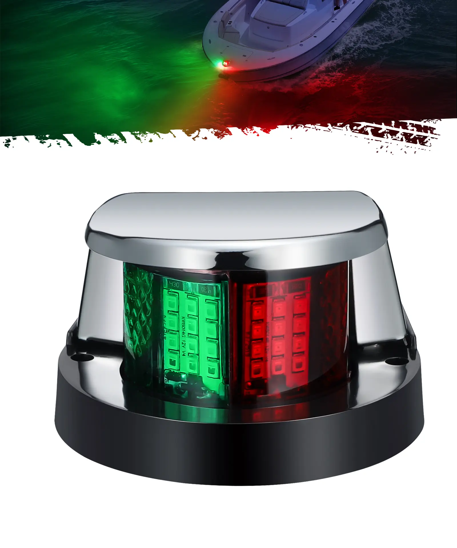 Partsam 1Pcs Marine Boat Bow Lights, 24 LED Red and Green Navigation Light for Vessle Pontoon Yacht Skiff Skeeter