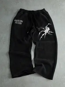 Spider Print Men's Street Style Straight Leg Pants, Athletic Trousers, Athleisure Pants, Comfortable Elastic Waist Drawstring, Versatile Casual Sportswear for All Occasions