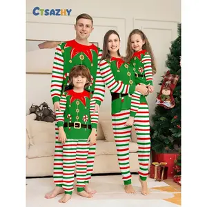 Family Christmas Pajamas Set, Two-Piece Long Sleeve Colorblock Design, Casual Fitted Home Wear for All Seasons