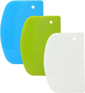 3-Piece Dough Scraper Set Flexible Bowl & Bench Scrapers with Curved Edge Plastic Pastry Cutter for Baking Cake & Kitchen Use