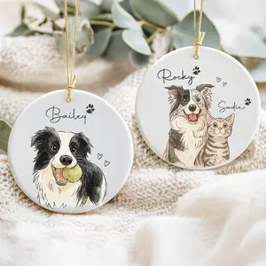 Personalized Watercolor Pet Photo Ceramic Ornament 3 inch, Custom Memorial Keepsake, Personalized Pet Christmas Ornament, Pet Memorial Gift