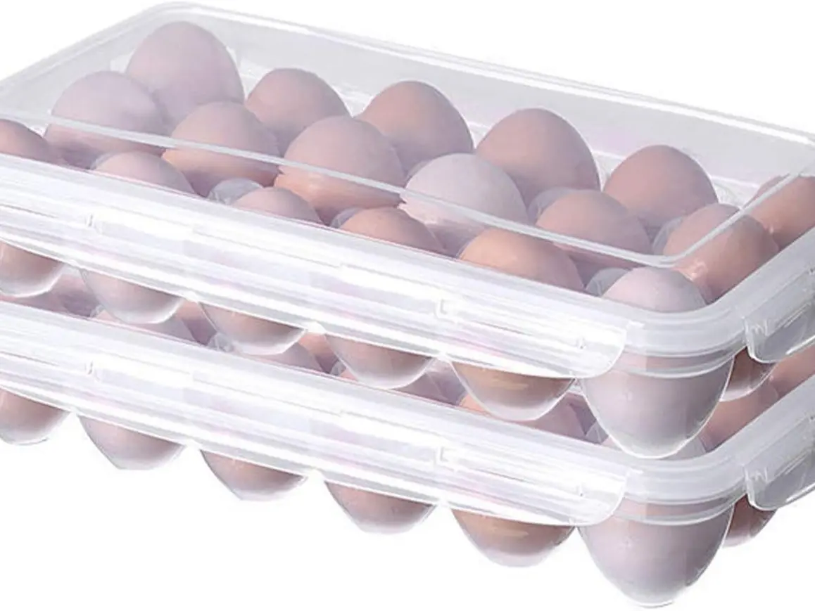 2 pack Clear Plastic Egg Storage Container with 18 Slots each for Fresh Eggs - Durable and Space-Saving Design for Kitchen Organization