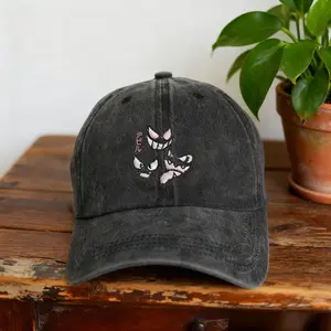 Genga Ghost Face Embroidered Hat – Anime Inspired Baseball Cap, Cute Ghost Creature Hat, Vintage Washed Cotton Dad Cap