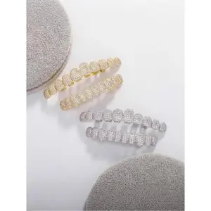 Rapper Style Streetwear Trendy Personalized Jewelry Micro-Paved Zircon Diamond Grillz Diamond-Embedded Hip Hop Tooth Socket Golden Plated Set Sparkly Moissanite Minimalist Denture Decoration men's men accessories