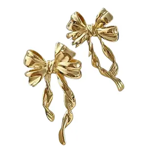 Gold Bow Knot Plated Alloy Stud Earrings