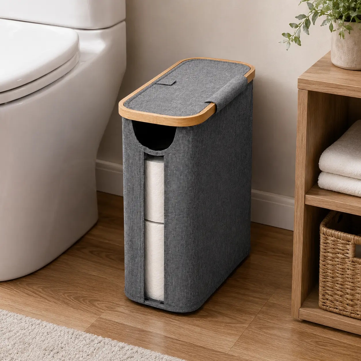 Bathroom Toilet Paper Storage Basket - 9-Roll Capacity, Stackable, Foldable, Single-Piece, Water-Resistant, Eco-Friendly Accessible Toilet Paper Storage Container, Accessible Toilet Paper Storage Containers