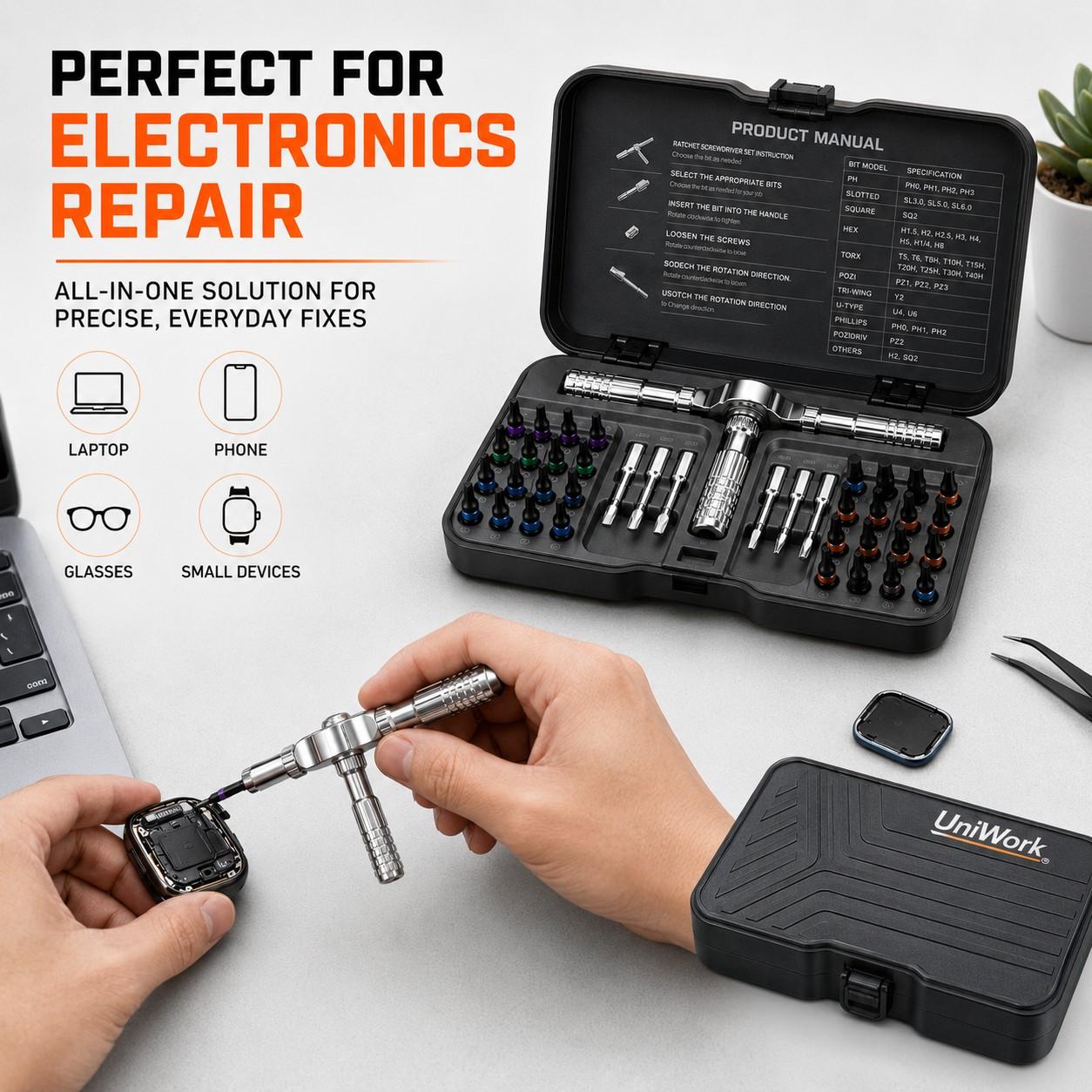 40-in-1 Magnetic Ratcheting Screwdriver Set, Multifunctional Metal Tool Bit Screwdriver Kit with Magnetic Screw Ring, Miniature Tools for DIY Repair, Bike, Furniture, Multifunctional Screwdriver
