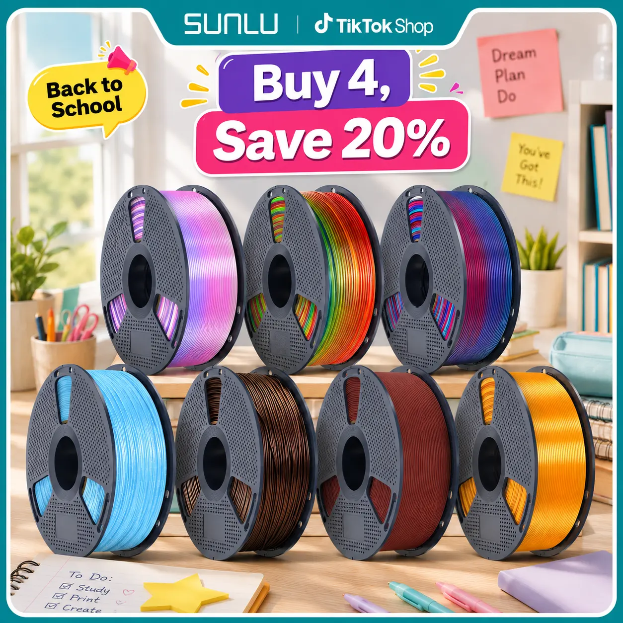 SUNLU 1KG PLA Filament Bundle, 3D Printing Supply with Back to School Aesthetic Options - Mix & Match Galaxy Theme, Twinkling, Marble, Wood, Rainbow, Matte Varieties tiktokshopbacktoschool