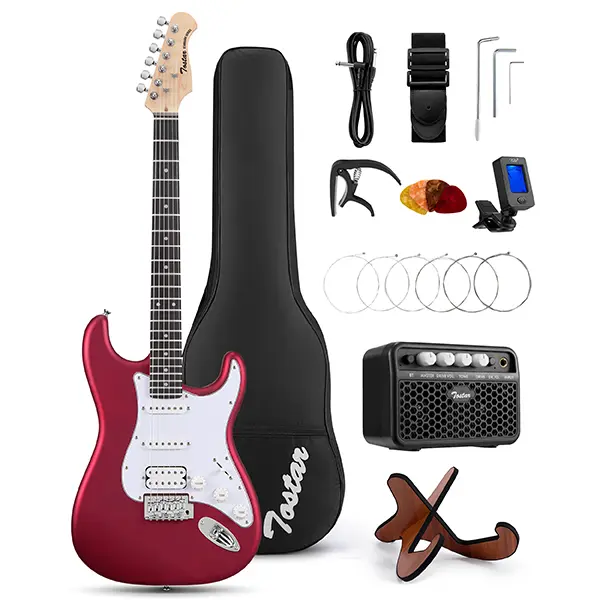 Tostar 39 Inch Full Size Electric Guitar Kit for Beginners & Adults SSS Pickup Stratocaster Guitarra Electrica Set with Tremolo Bridge Amp Strings Stand Case Bag Ideal Gift for Birthdays Christmas