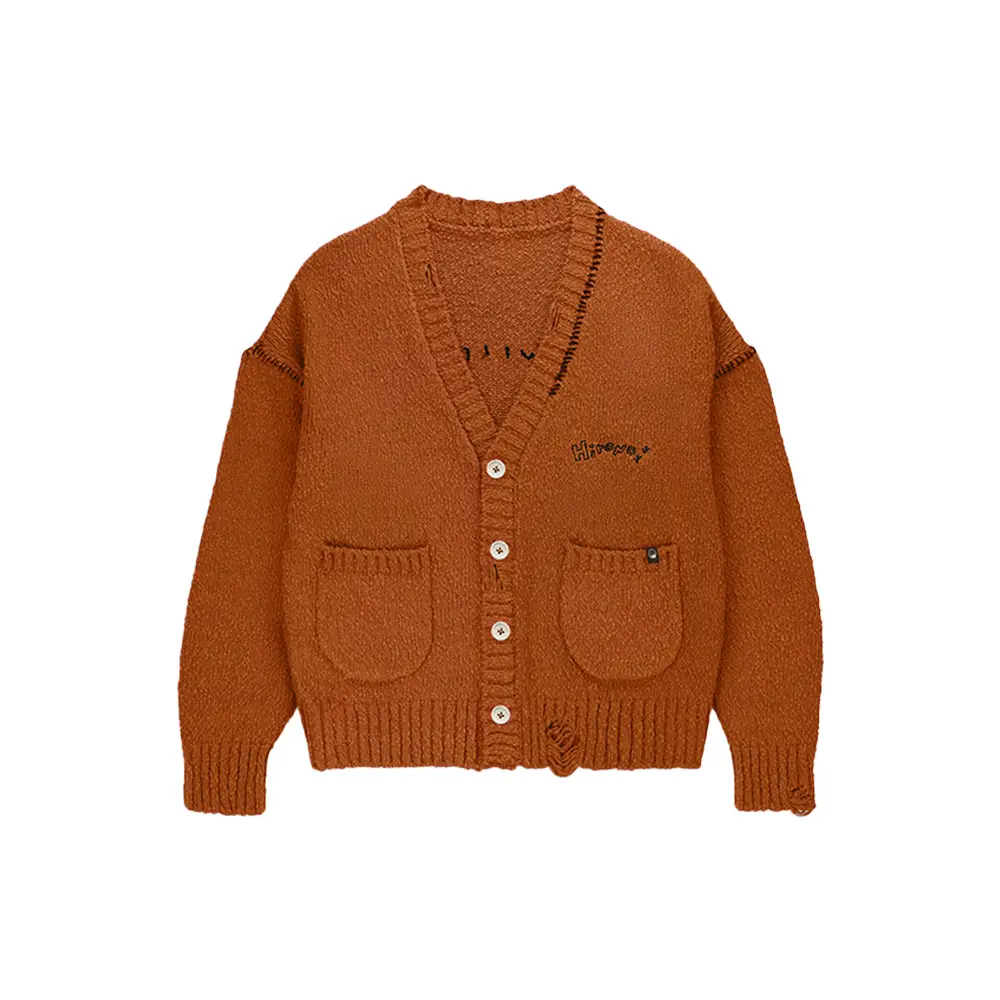 POP MART Hirono Living Wild-Shelter Earthenware Distressed Cardigan,summerwins clothes