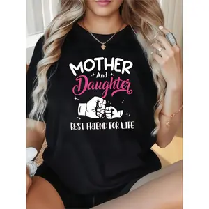 MOTHER And Daughter BEST FRIEND for LIFE Letter Print Tshirt Short Sleeve Crew Neck Casual Top for SummerSpring Unisex's ClothingHappy Mother Day Shirt for Mom Best Mom Ever Graphic Tee Gift