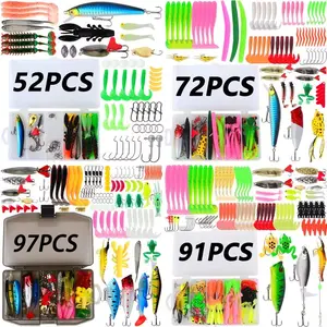 Complete Fishing Lure Set with Storage Box, Soft and Hard Baits, Ideal for Beginners, Perfect Gift for Holidays, 52/72/91/97 Pieces