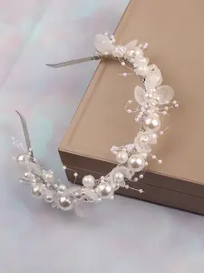 Princess Pearl Headband, Fairy Tale Flower Crown Hair Accessory, Elegant Floral Tiara for Women, Stylish Party Headdress, Bridal Crown, Wedding Crown