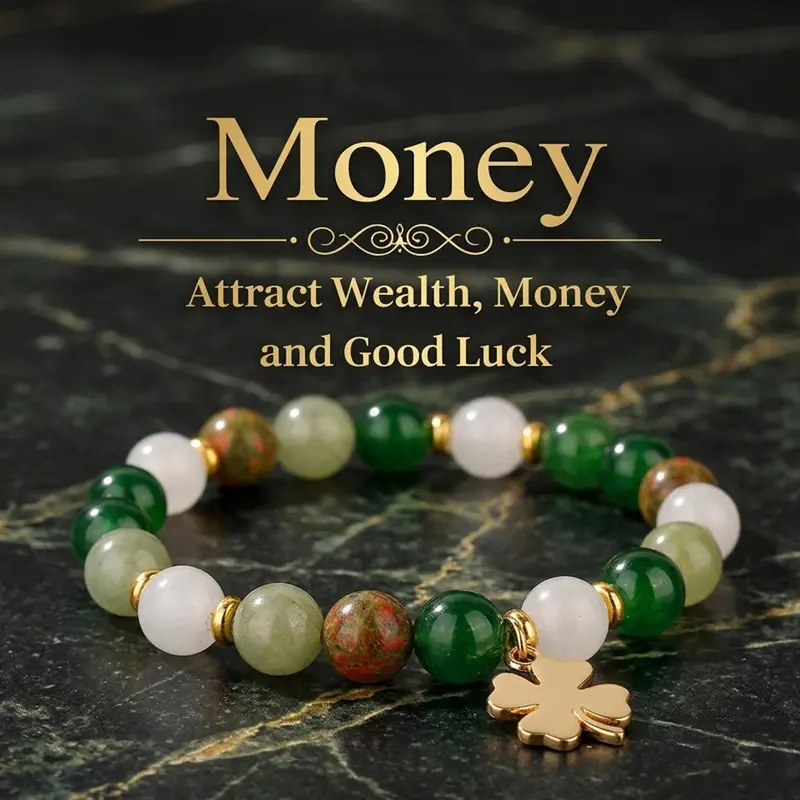 Lucky Money Attraction Bracelet with Green Aventurine & Agate Beads, Wealth Prosperity Bracelet, Elegant Stretch Beaded Jewelry Gift for Women, backtoschool