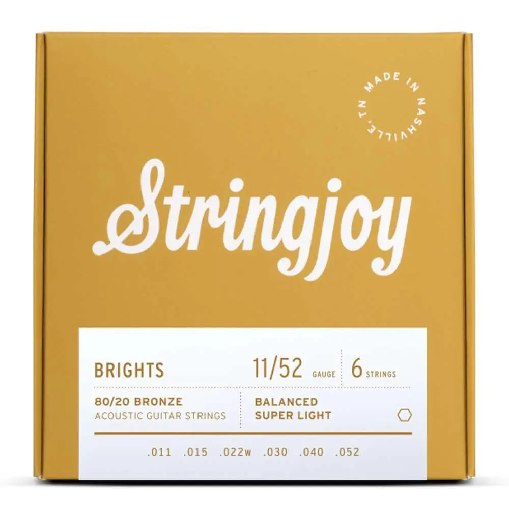 Stringjoy Brights | Super Light Gauge (11-52) 80/20 Bronze Acoustic Guitar Strings