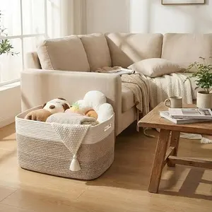 Large Blanket Basket, 22”x17”x12” Rectangle Woven Baskets, Nursery Blanket Storage Living Room, With Handle, Large Baskets for Organizing-Gradient Yellow Mother's Day gift