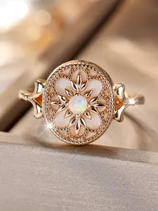 Vintage Women's Faux Opal Flower Round Aurora Ring Elegant Stackable Finger Rings Statement Rings Birthday Anniversary Gift Jewelry for Daily Dating Wear Engagement Rings