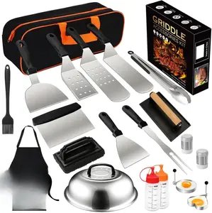 20PCS Griddle Accessories Kit, Flat Top Grill Accessories Set for Blackstone and Camp Chef, Grill Spatula Set with Enlarged Spatulas, Basting Cover,