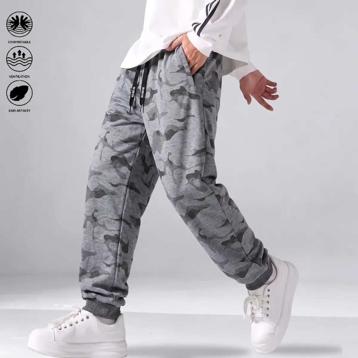 Men's Camouflage Print Joggers - 100% Polyester, Tapered Ankle with Elastic Cuffs, Adjustable Drawstring Waist, Streetwear Fit, Breathable Quick-Dry for Gym, Travel