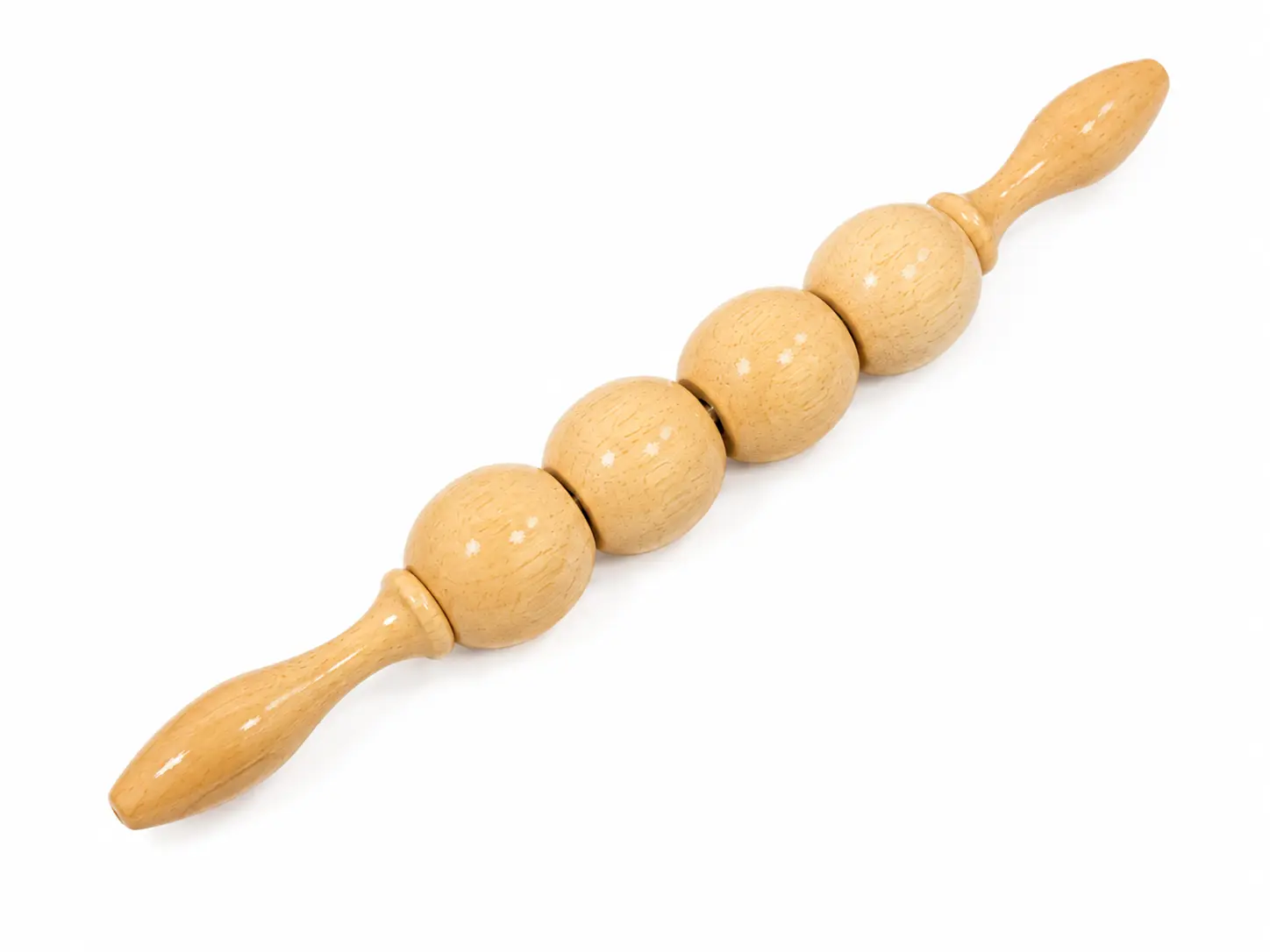 4-Ball Wooden Massage Roller with Smooth Wooden Balls, Ergonomic Wood Therapy Lymphatic Roll Tool for Muscle Tension Relief, Fitness Balance Training Equipment