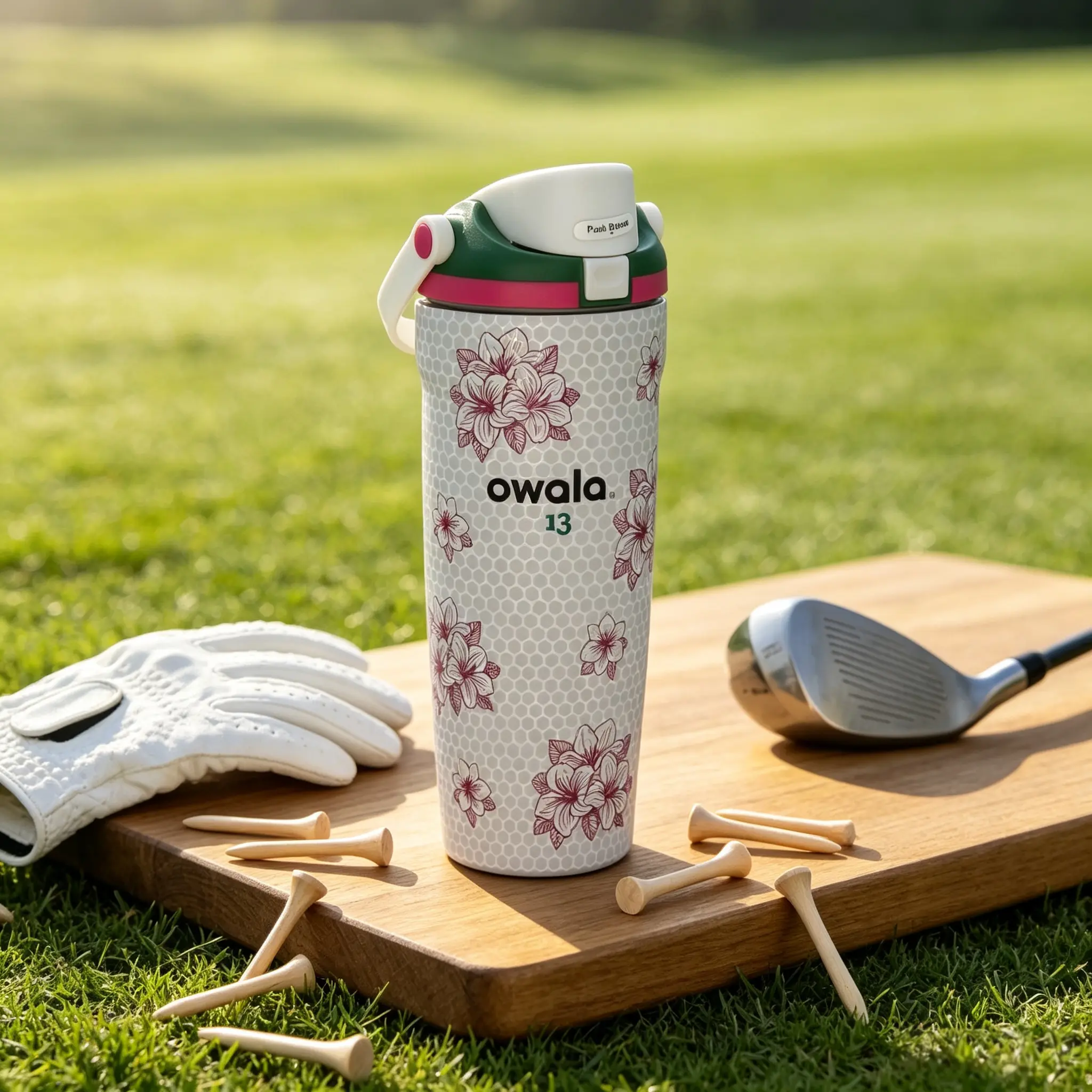 Owala 30oz Tropical Hibiscus Floral FreeSip Insulated Water Bottle, Green Pink Colorblock Flip Lid with Carry Loop, Leakproof Stainless Steel Cup Keeps Drinks Cold 24 Hours for Golf Course Rounds & Country Club Days Drinkware Flasks Tumbler Mug Bottled