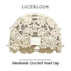 Women's Fashionable Hats - Handmade Boho Hollow Crochet Floral Pearl Headwrap, Summer Vintage Holiday Beach Casual Hair Accessory