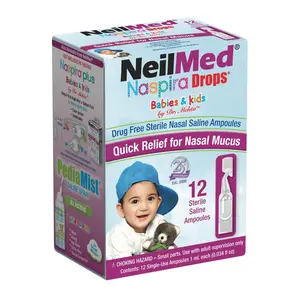 NeilMed Naspira Drops for Babies & Kids - 12 Sterile Saline Ampoules for Nasal Congestion Relief - Gentle & Drug-Free Nasal Rinse Solution